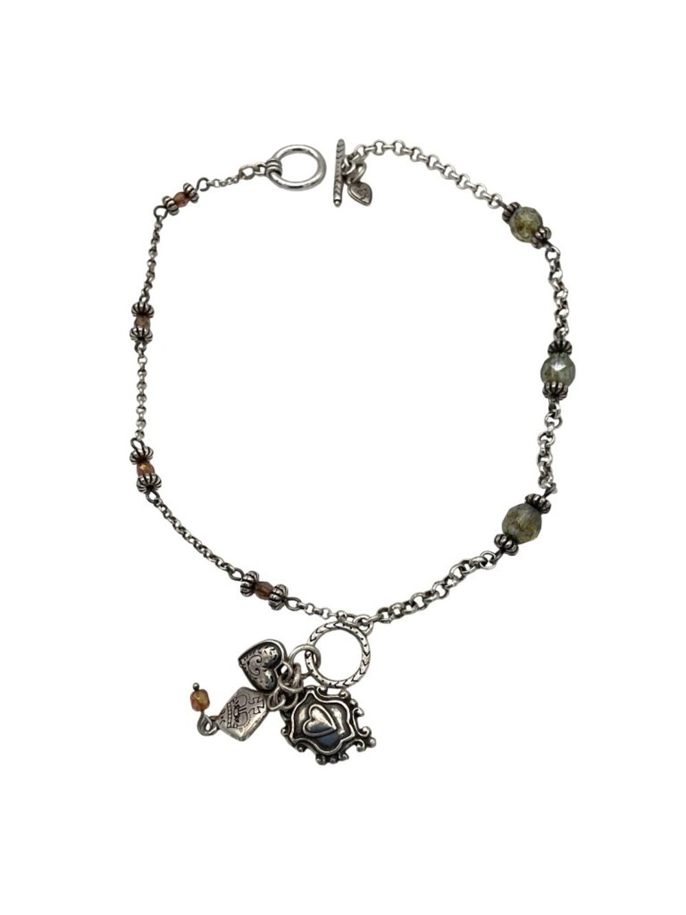 Brighton Rue Royal Hearts Crest Beaded Wrap Bracelet/Choker Retired Silver & Gre